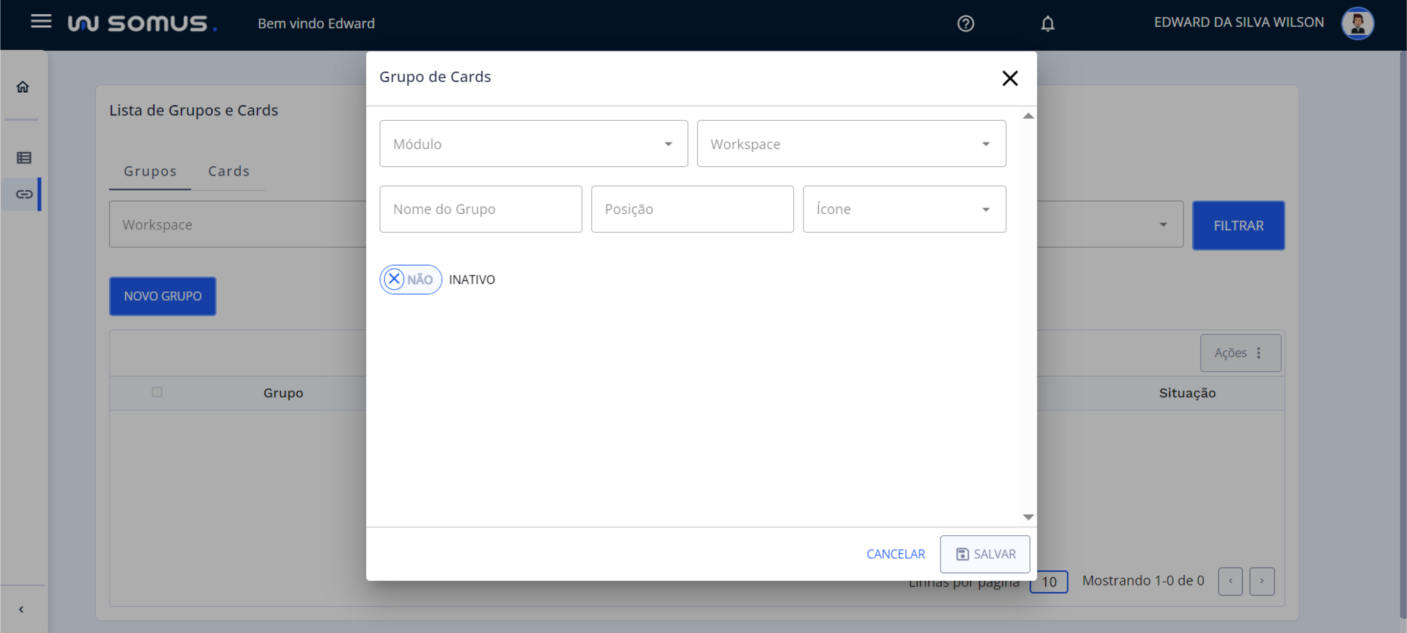 Cadastro de Grupos de Cards
